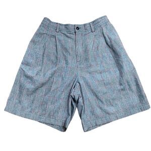 Vintage Liz Sport Houndstooth Plaid High Waisted Pleated Long Shorts